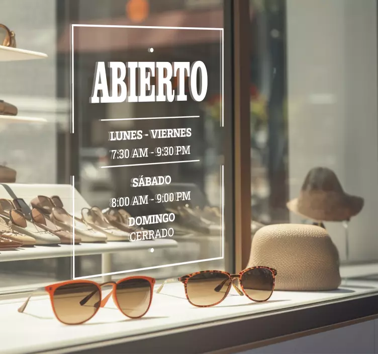 Vinilo decorativo escaparate horario de apertura - TenVinilo