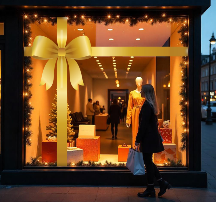 Vinilo escaparate lazo de regalo dorado - TenVinilo