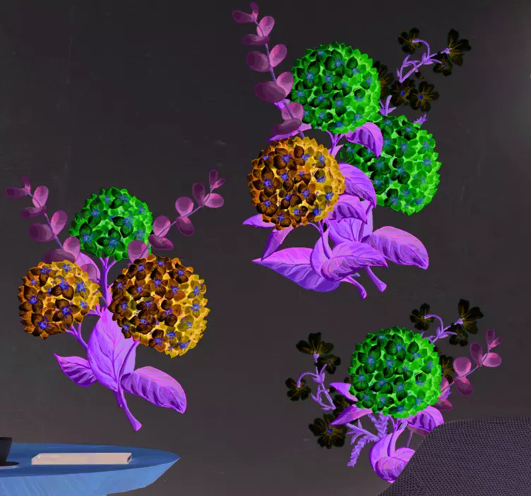 Vinilo flores ramo azul y rosa para pared - TenVinilo