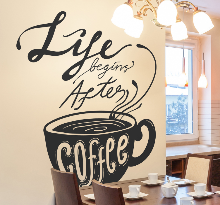 Vinilo decorativo cocina frase life after coffee - TenVinilo