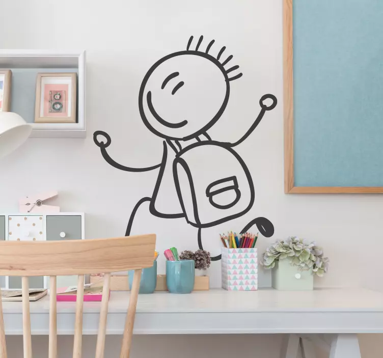Vinilo infantil dibujo línea mochila - TenVinilo