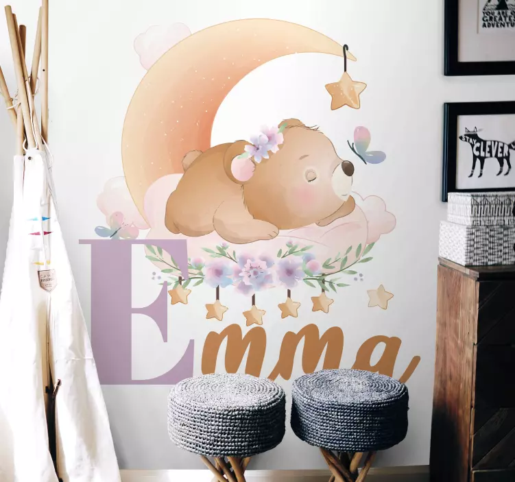 Vinilo infantil diseño de oso durmiendo - TenVinilo