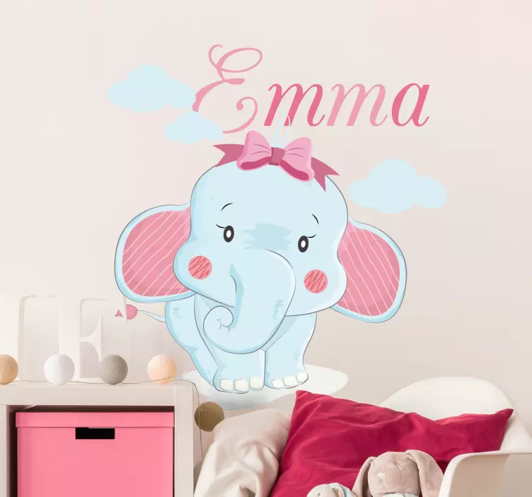 Vinilo infantil elefante para niña con nombre - TenVinilo