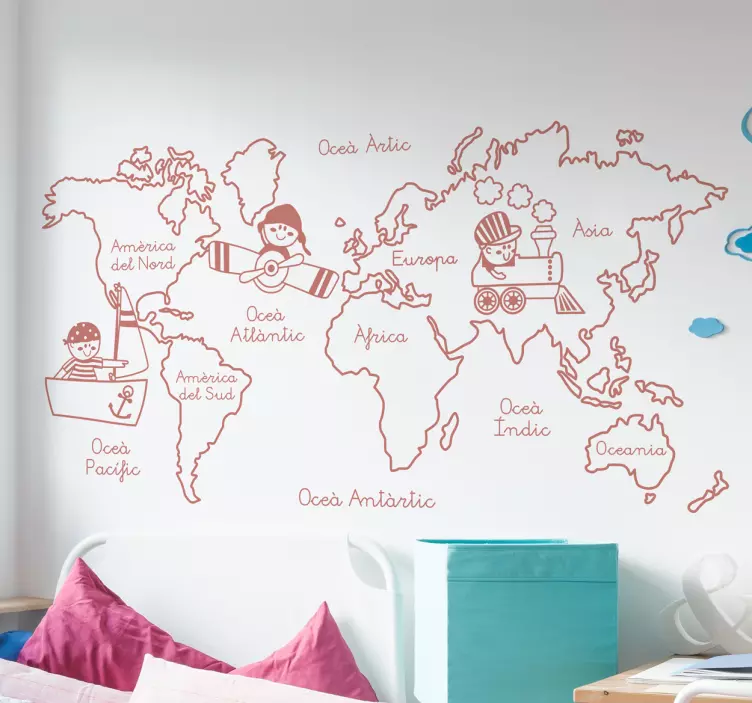 Vinilo infantil mapamundi catalán - TenVinilo