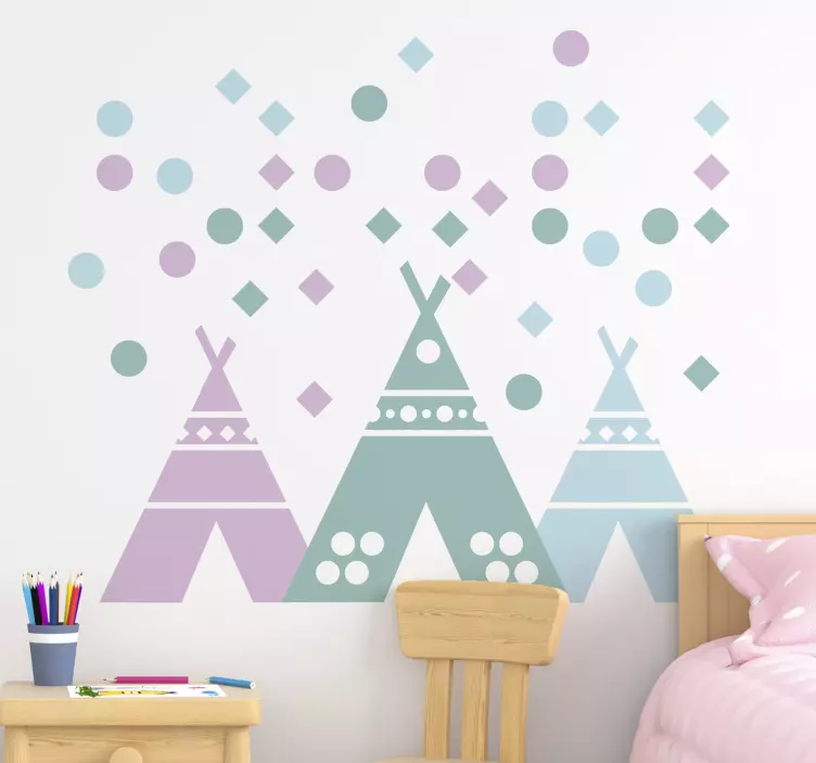Vinilo infantil motivos de teepee vibrantes - TenVinilo