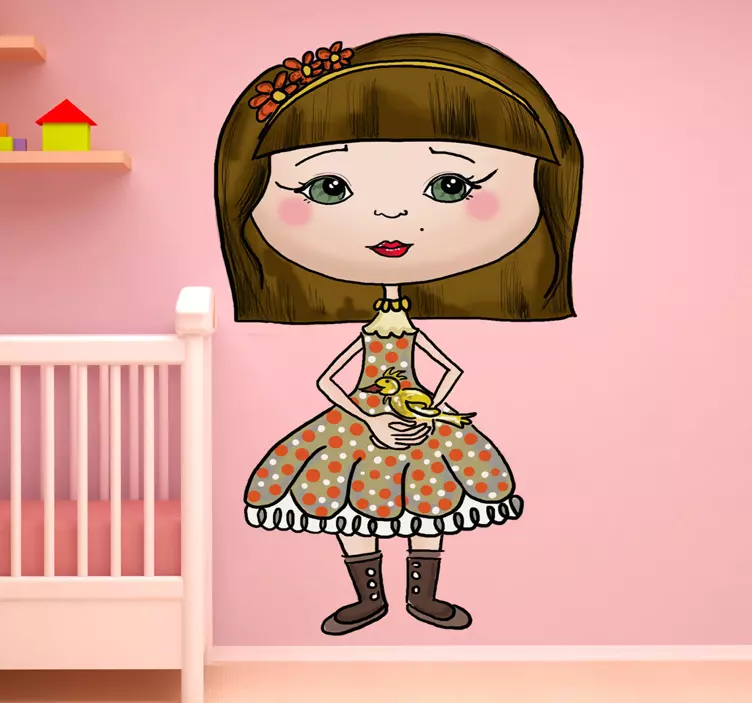 Vinilo infantil niña vestido pájaro - TenVinilo