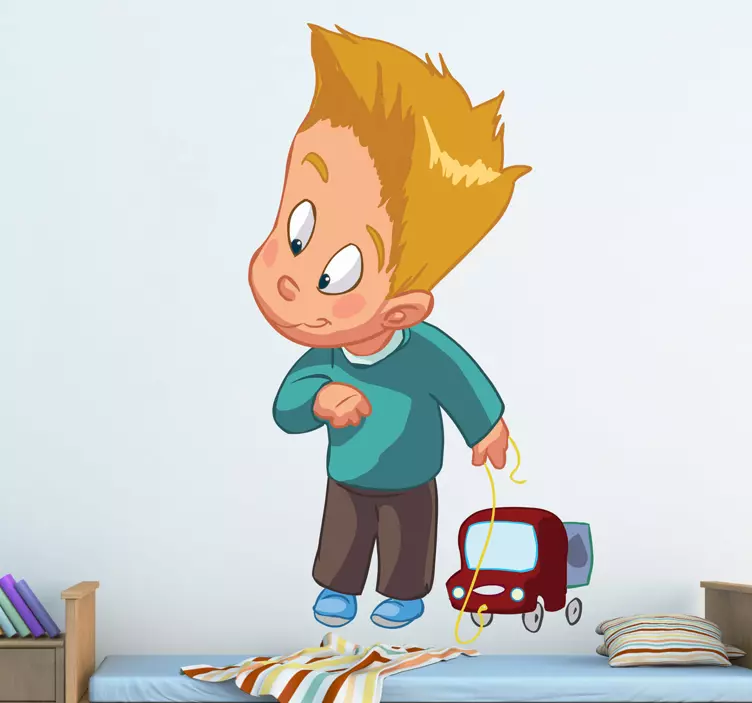 Vinilo infantil niño juguetón tirando de juguete - TenVinilo
