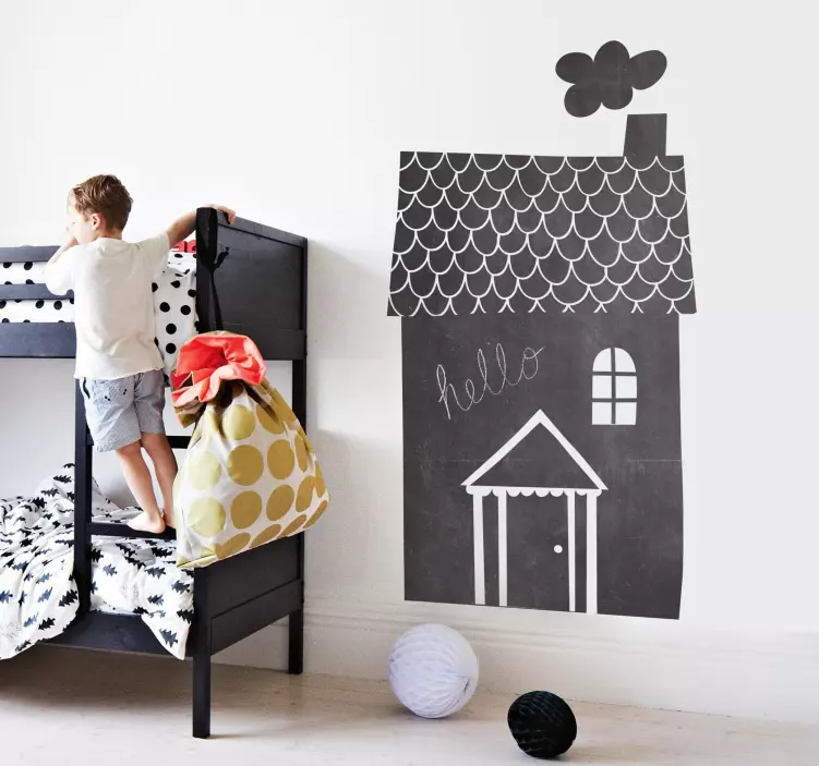 Vinilo pizarra infantil casa con chimenea - TenVinilo