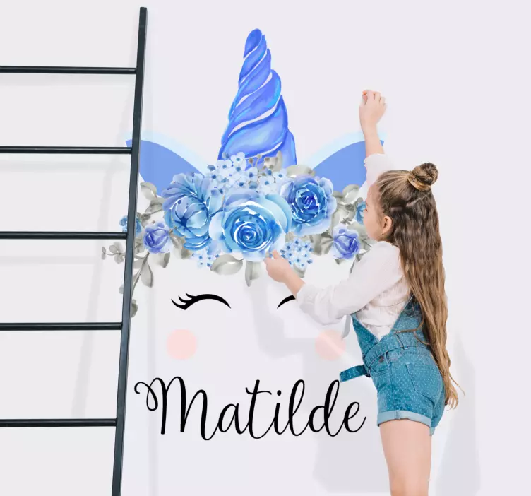 Vinilo infantil tema floral de unicornio - TenVinilo