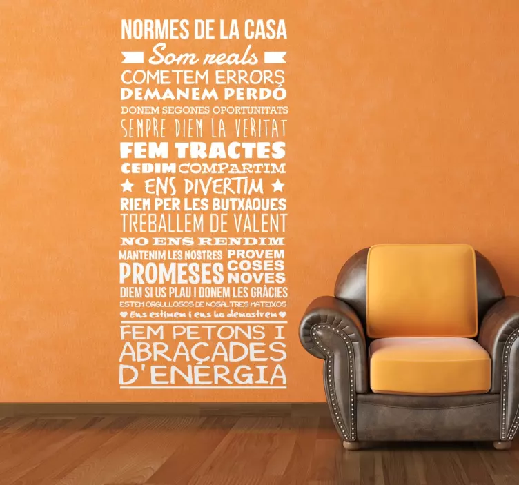 Vinilo pared salón listado normes de la casa - TenVinilo