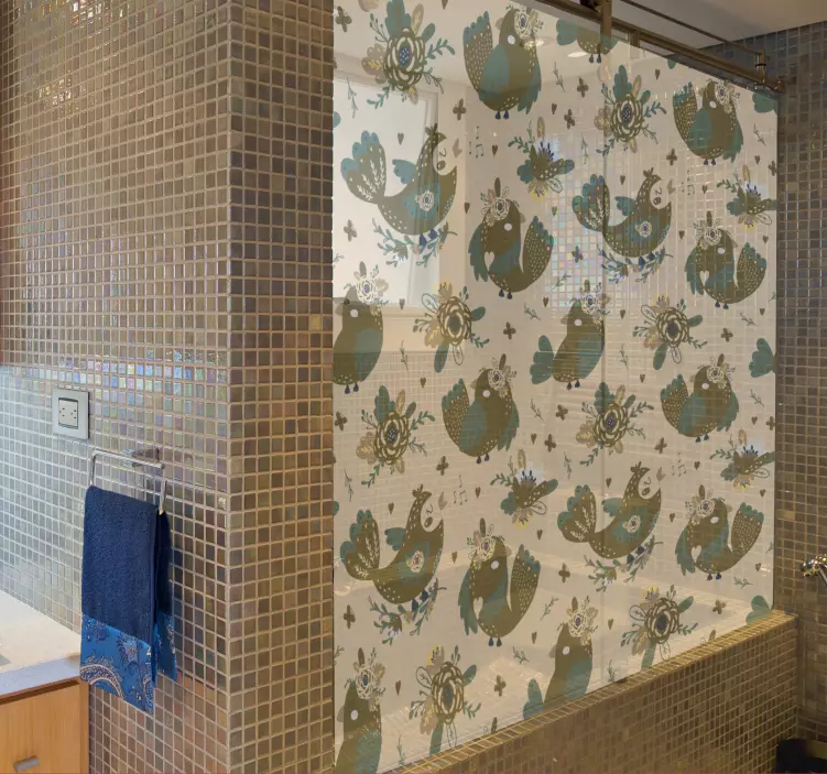 Vinilo mampara ducha encantadores patrones de aves - TenVinilo