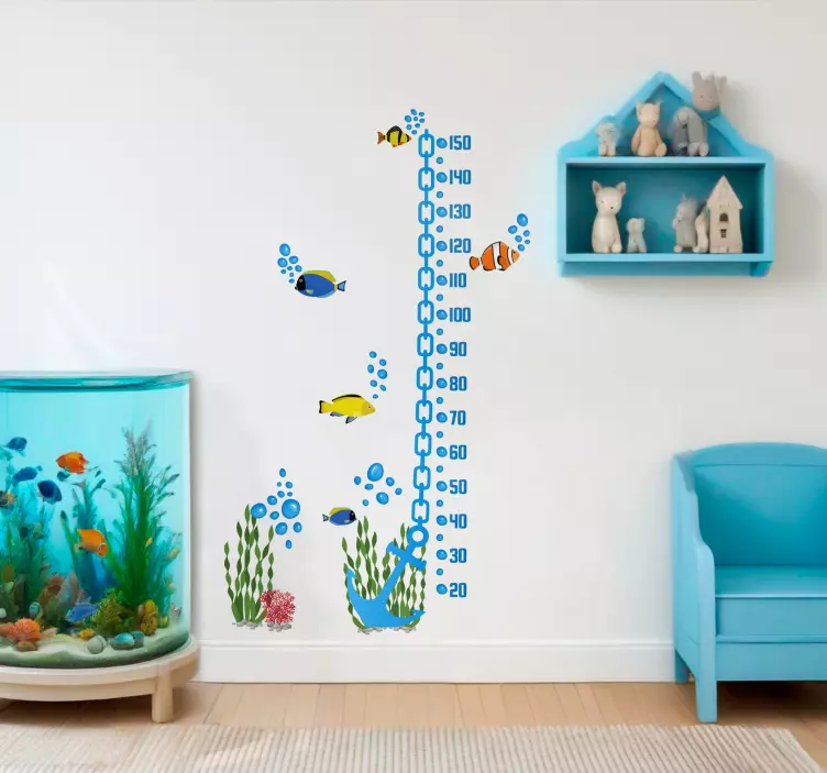 Vinilo medidor infantil ancla con peces - TenVinilo