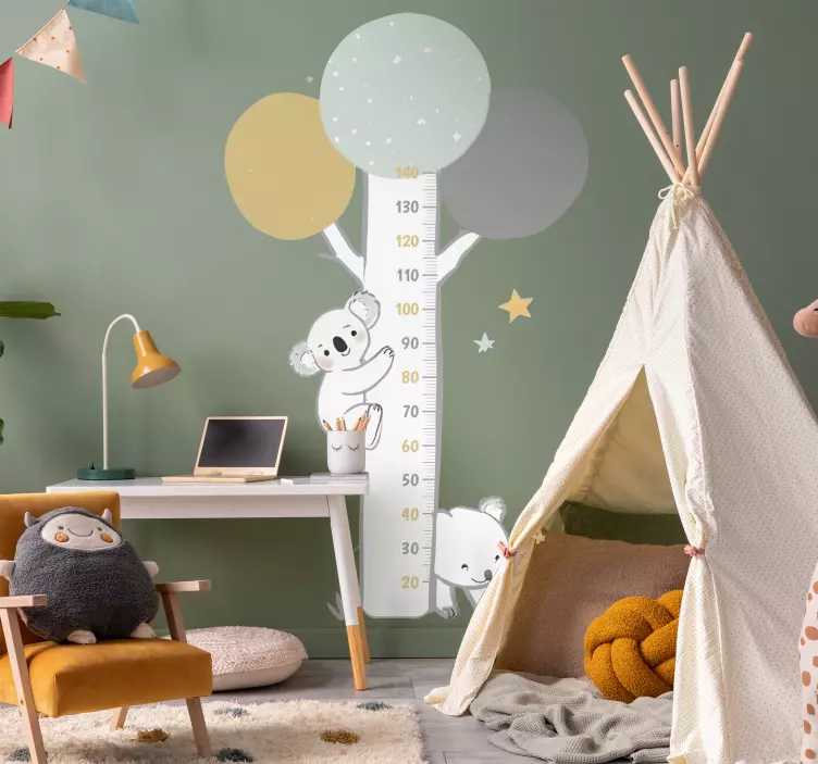 Vinilo medidor infantil árbol pastel con animales - TenVinilo