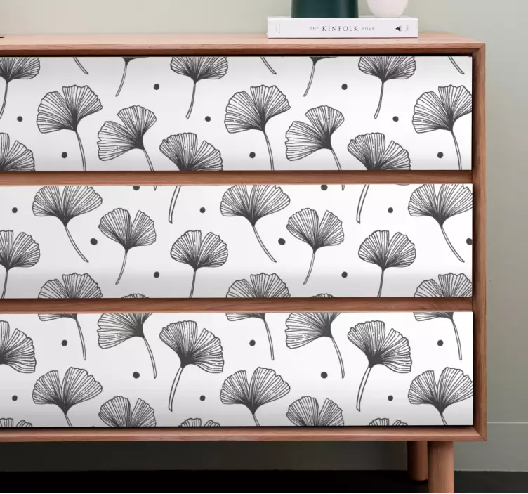 Vinilo para mueble Gingko deja patrón blanco - TenVinilo