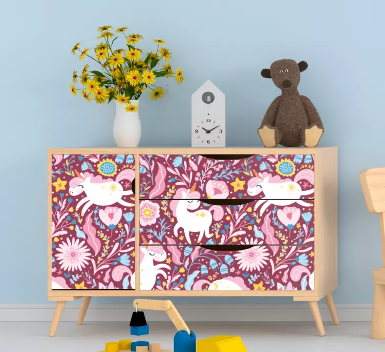 Papel adhesivo para mueble patrón animal unicornio - TenVinilo