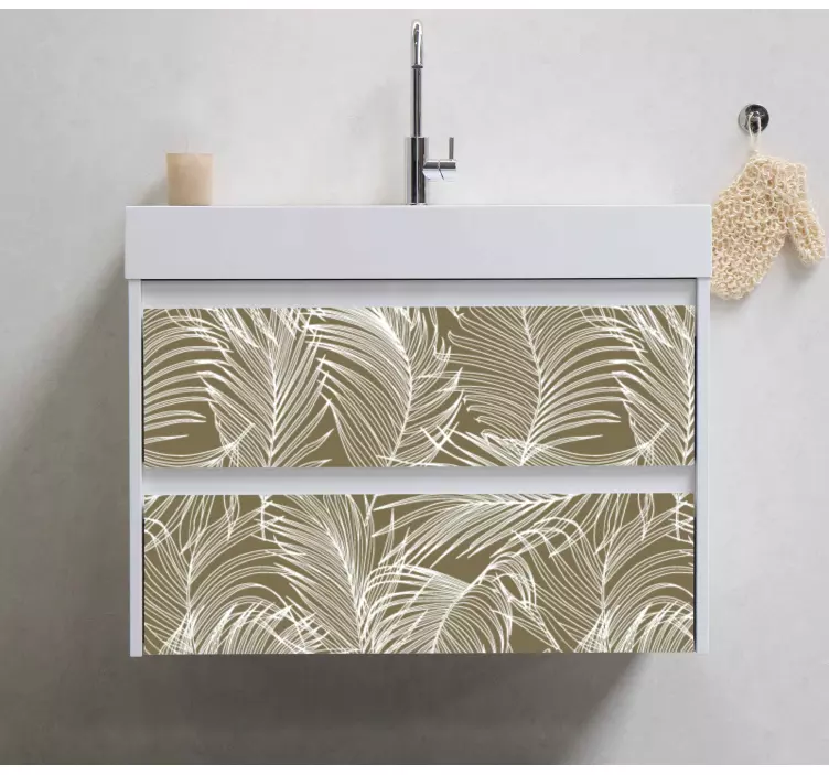 Vinilo para mueble hojas beige contorno blanco - TenVinilo