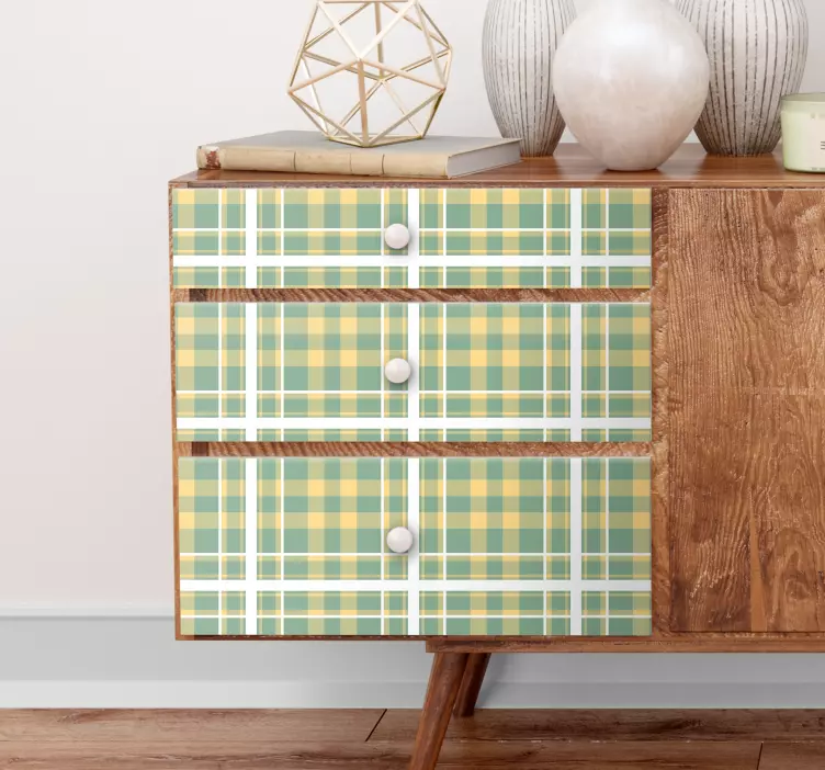 Vinilo para mueble Patrón de cuadros vichy amarillo, verde y blan - TenVinilo
