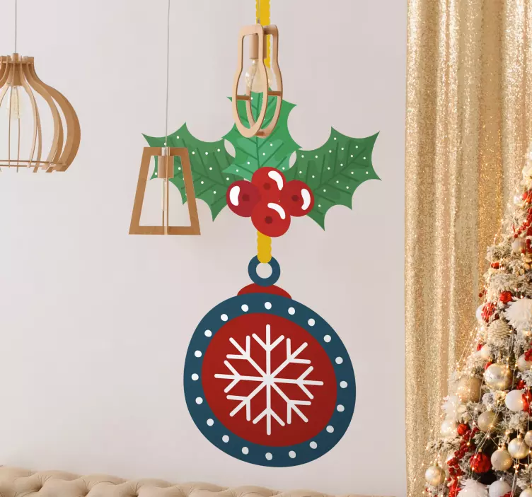 Vinilo navideño decoración de adornos de acebo - TenVinilo