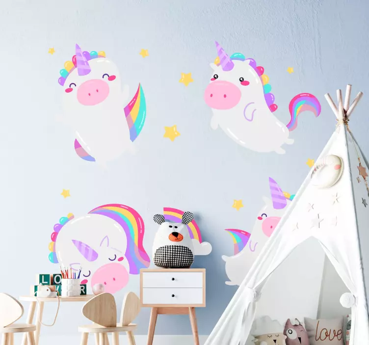 Vinilo infantil nórdico unicornios coloridos - TenVinilo