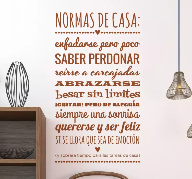Vinilo frase normas casa monocolor - TenVinilo