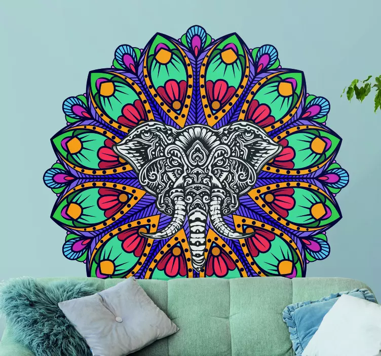 Vinilo ornamental mandala de elefante vibrante - TenVinilo
