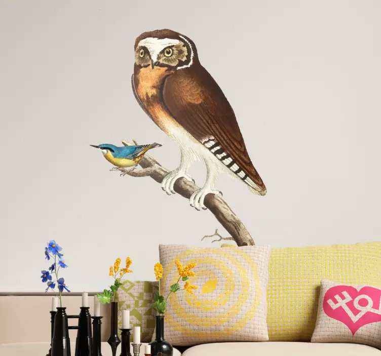 Vinilo pájaro pareja de búho y azulejo - TenVinilo
