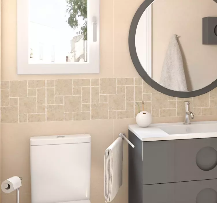 Azulejos adhesivos baño efecto piedra beige - TenVinilo