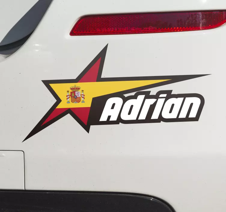 Pegatina coche bandera española en estrella y nombre - TenVinilo