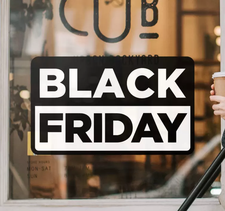 Vinilo escaparate Viernes negro en caja en blanco y negro - TenVinilo