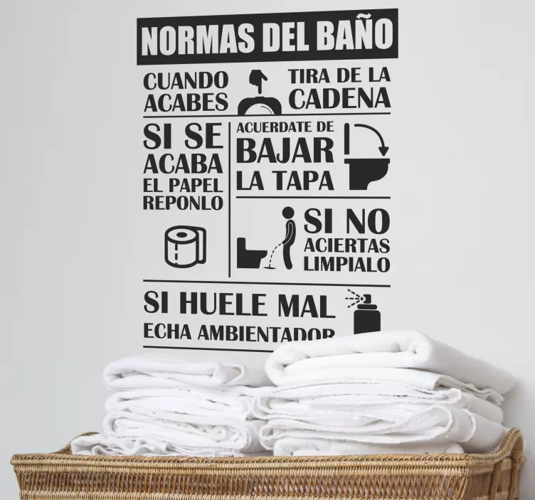 Vinilo decorativo baño frase normas del baño - TenVinilo