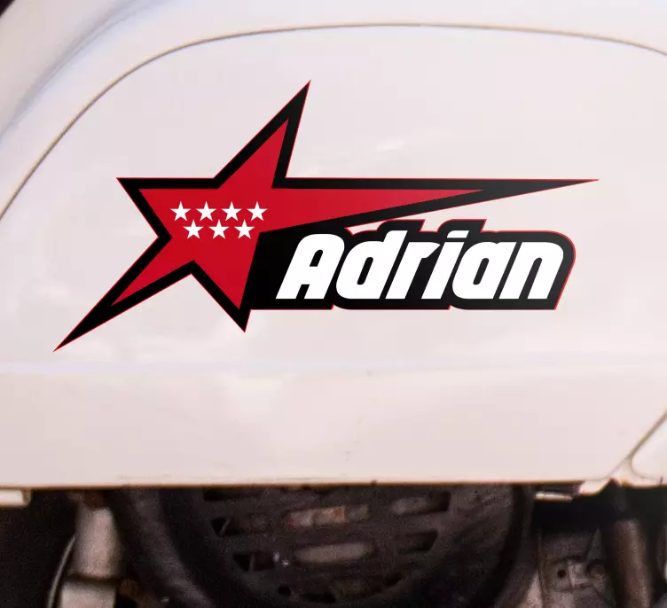 Pegatina para moto Bandera de madrid y en estrella nombre persona - TenVinilo