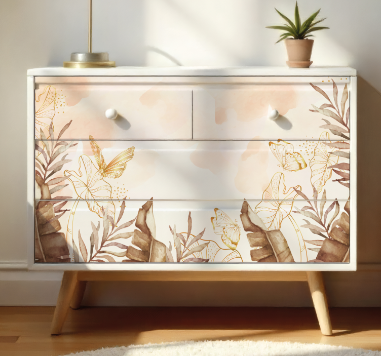 Vinilo para mueble diseño tropical dorado - TenVinilo