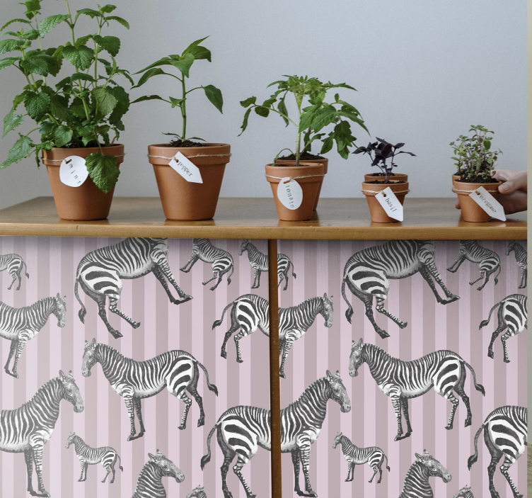Papel para forrar muebles ilustración de cebra vintage - TenVinilo