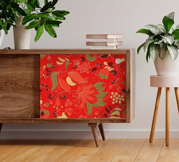 Vinilo para mueble ilustración de pájaro floral - TenVinilo