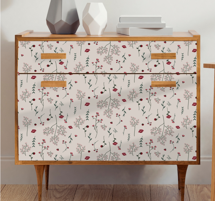 Papel para forrar muebles patrón floral rojo minimalista - TenVinilo