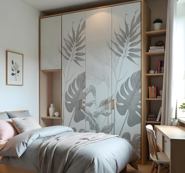 vinilo para armarios plantas en blanco y negro - TenVinilo