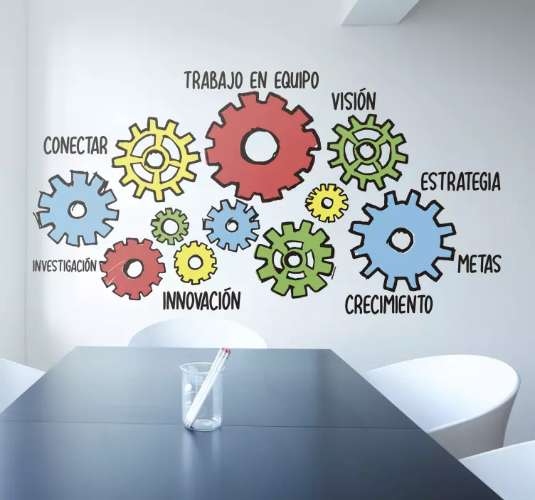 Vinilo frase oficina engranajes de trabajo - TenVinilo