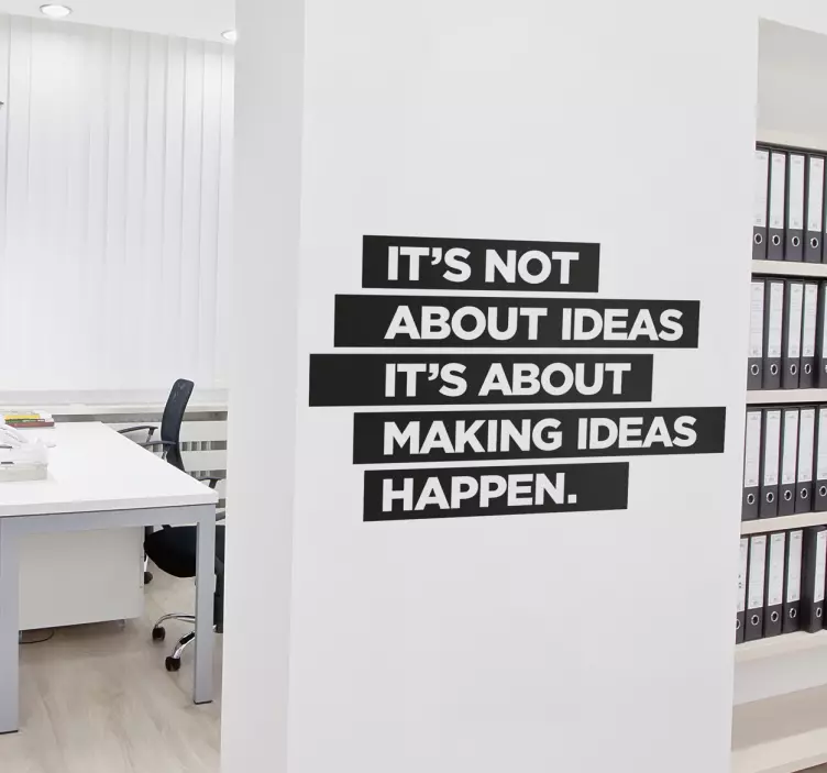 Vinilo pared frase motivadora para oficinas ideas happen - TenVinilo
