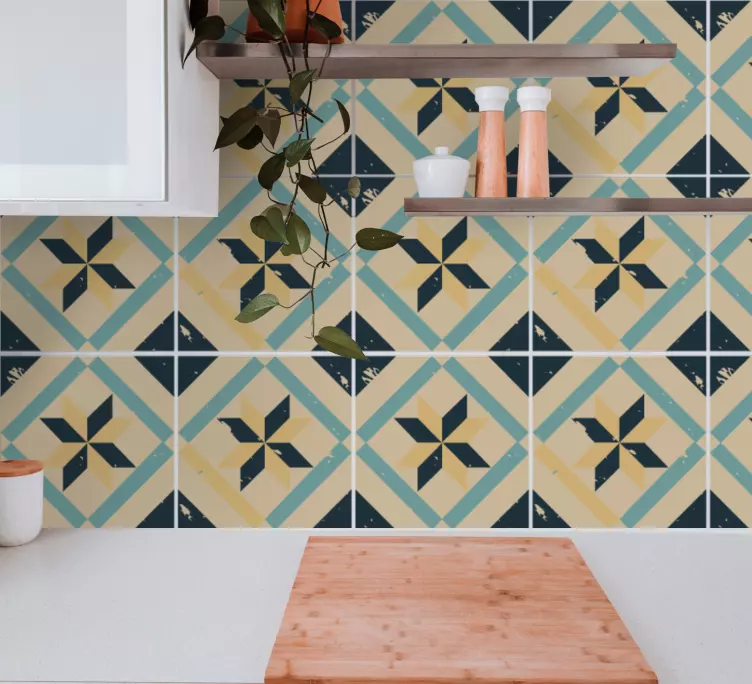 Vinilo pared Elegante diseño de azulejos de ciment - TenVinilo