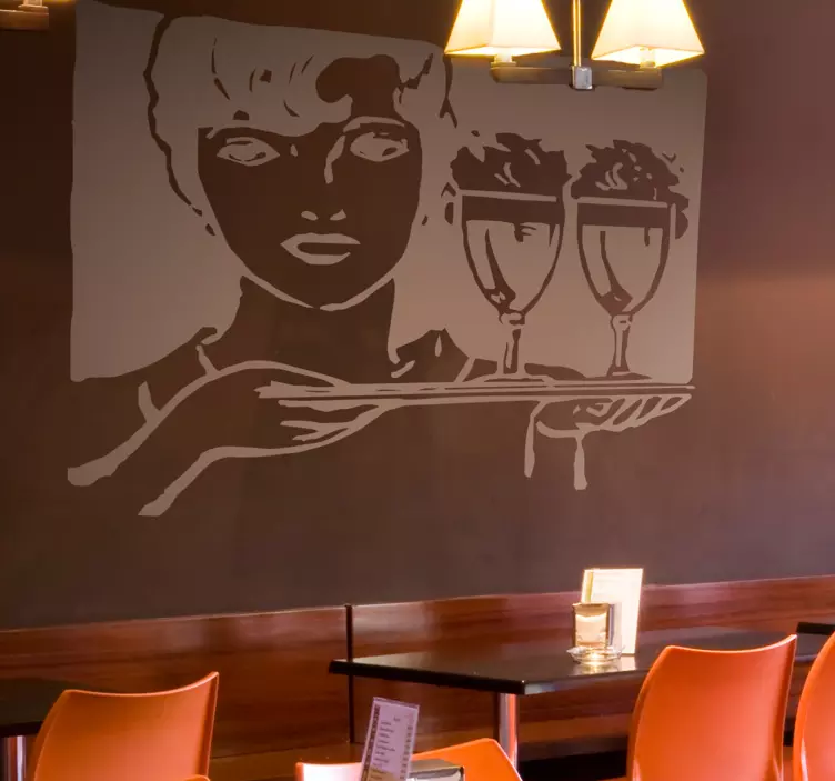 Vinilo para bar o restaurante silueta camarera - TenVinilo