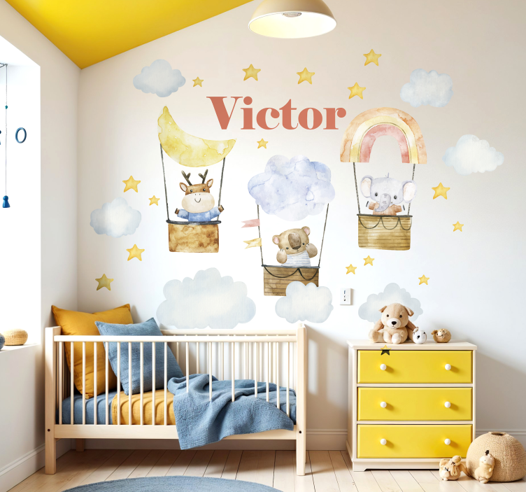 Vinilo infantil amigos animales que vuelan alto - TenVinilo