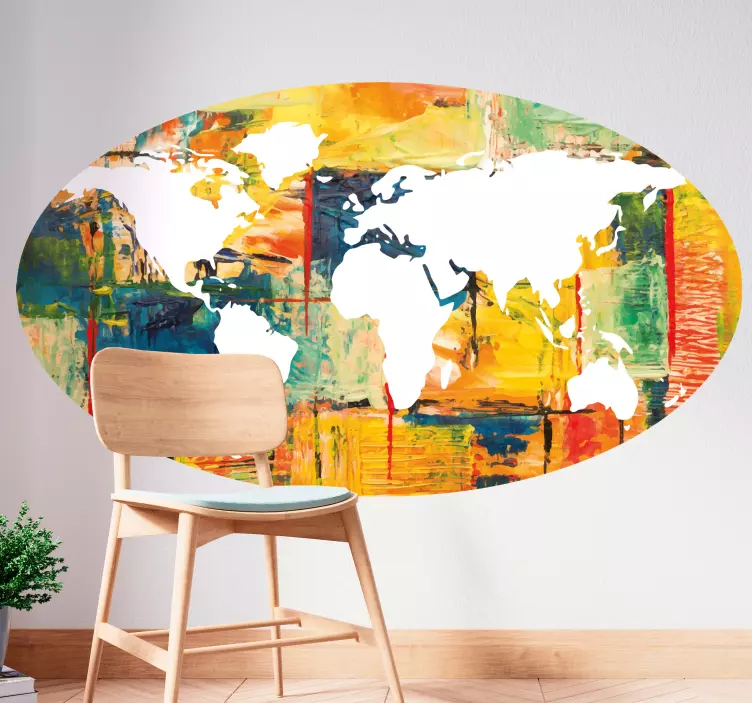 Vinilo mapamundi pared estilo artístico pintado - TenVinilo