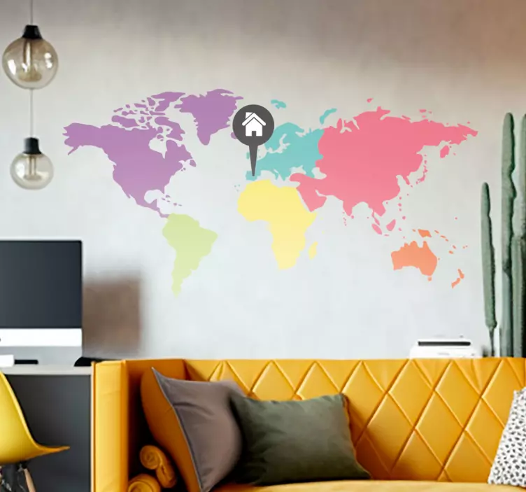 Vinilo pared mapamundi icono casa - TenVinilo