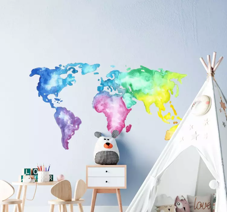 Vinilo mapamundi infantil de acuarela - TenVinilo