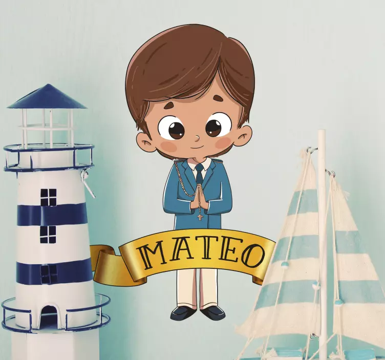 Vinilo pared niño comunión con nombre - TenVinilo
