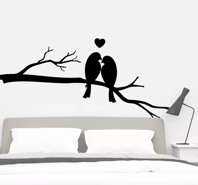 Vinilo pared ramas de pájaros enamorados - TenVinilo