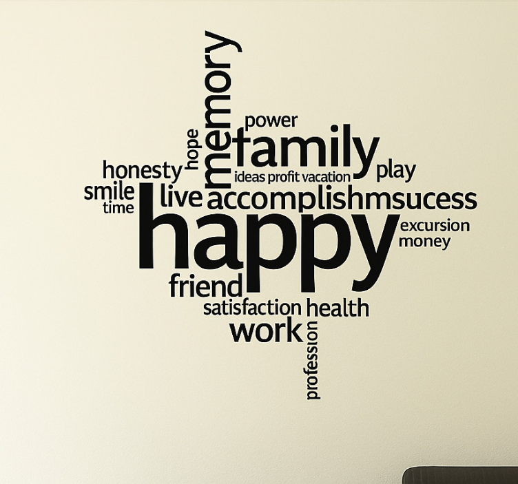 Vinilo pared salón collage de palabras positivas - TenVinilo