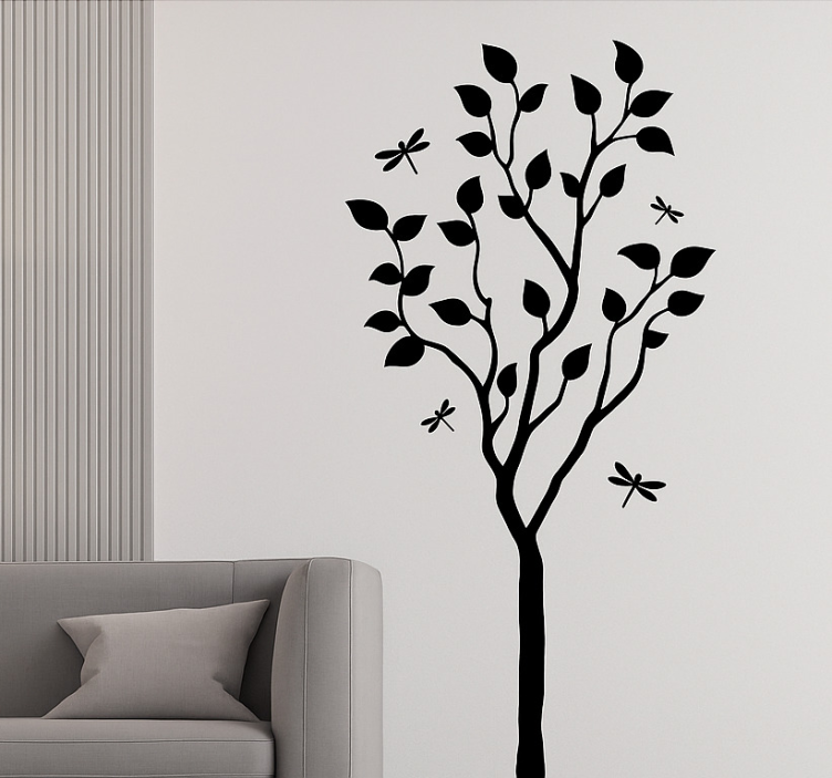 Vinilo pared salón diseño de árbol pequeño - TenVinilo