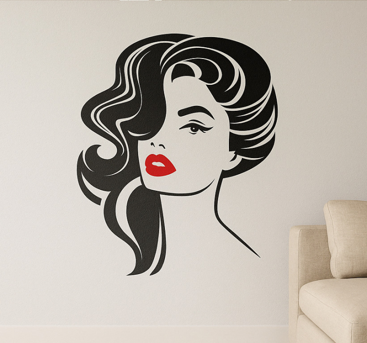 Vinilo pared salón mujer bonita con labios rojos - TenVinilo