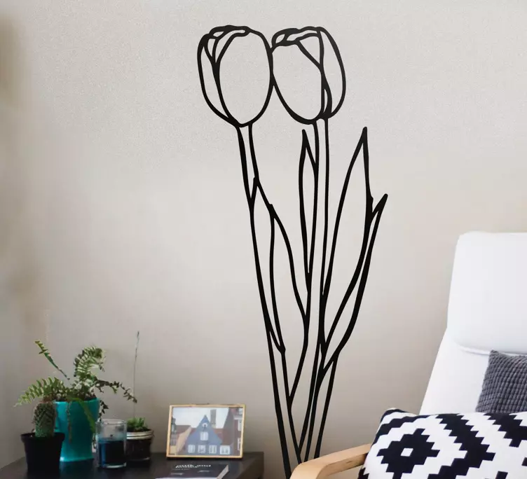 Vinilo pared salón tallos florales minimalistas - TenVinilo